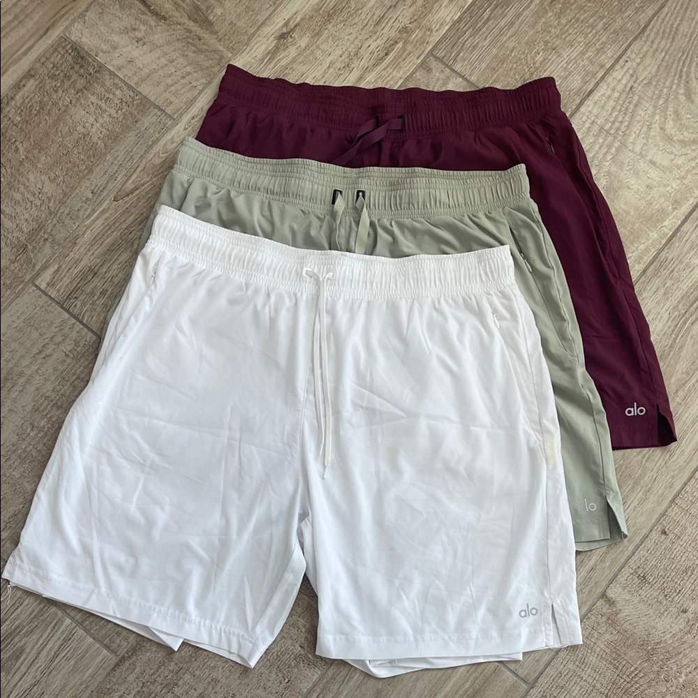 ALO Yoga Men's 7” Unity 2 in 1 Shorts - White, Olive, Burgundy